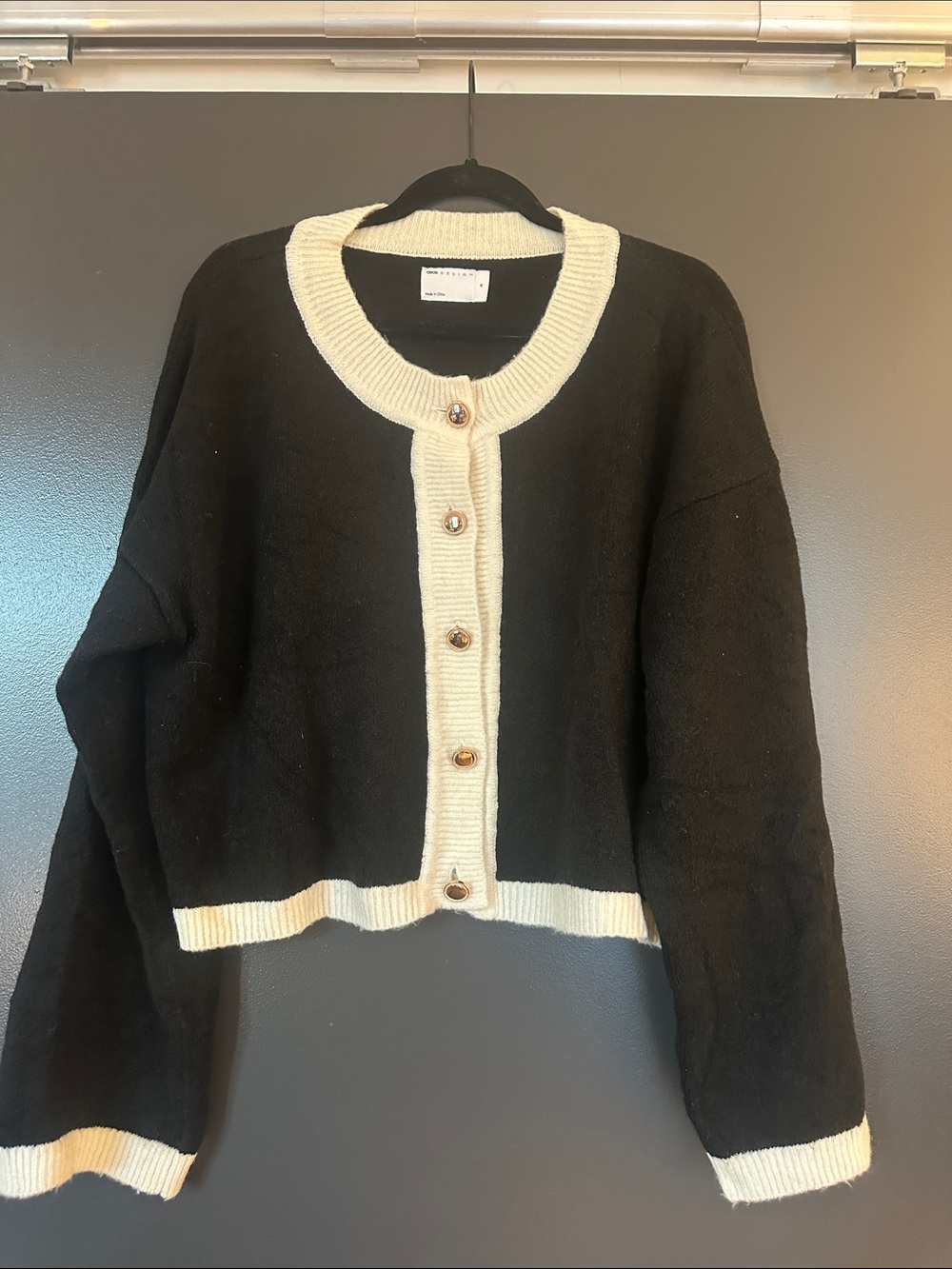 ASOS Black Cardigan with Cream Trim and Gold Buttons